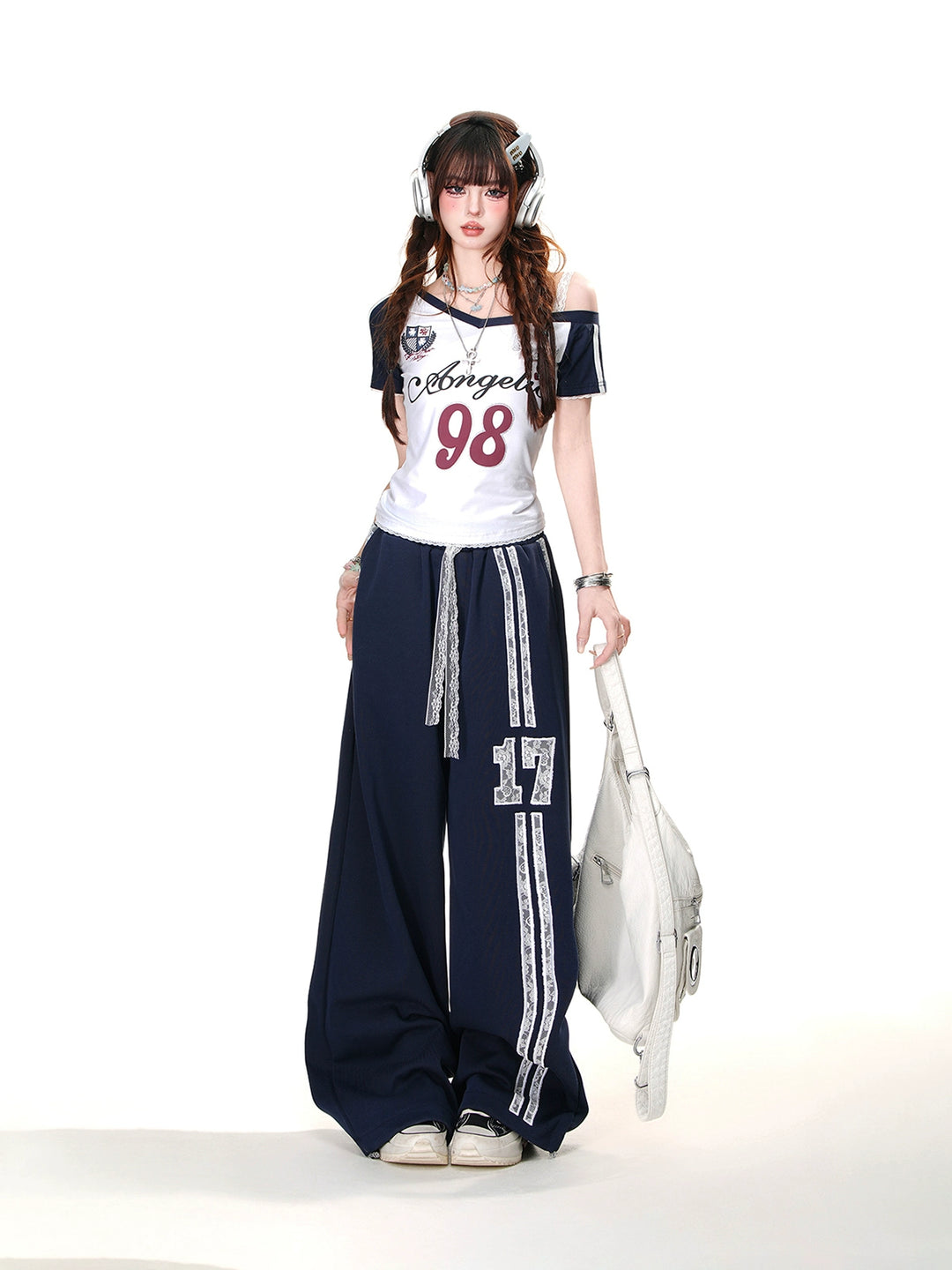 Lace Trim Wide-Leg Pants