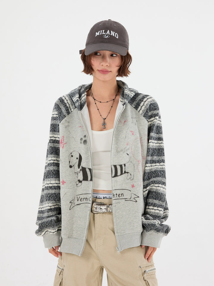 Retro taxhund stickad huva sweatshirt 