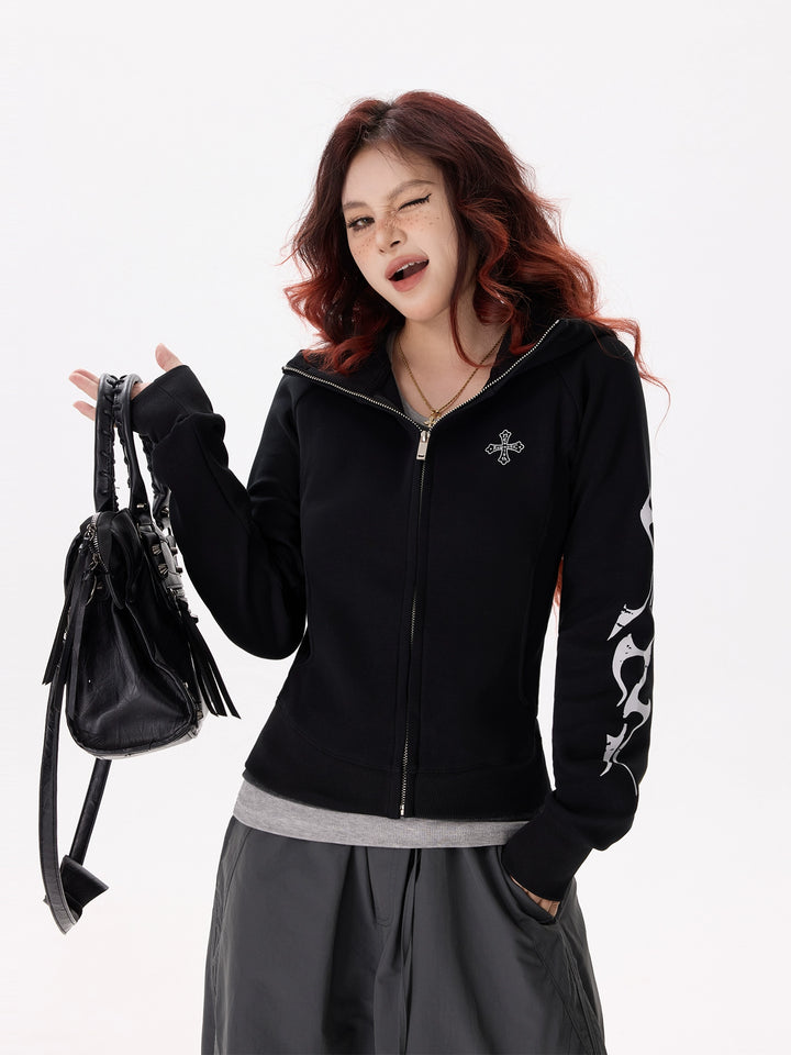 Sudadera gráfica ajustada con cremallera 