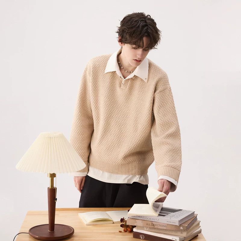 Textured Knit Colbert Faux Twee-Delige Trui 