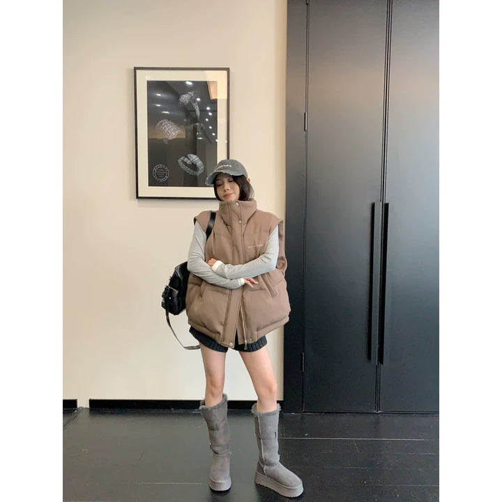 Padded Stand Collar Sleeveless Winter Vest