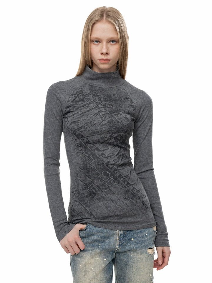 Turtleneck imprimé à manches longues ajusté 