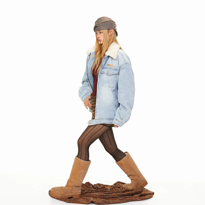 Embroidered Lambswool Patchwork Denim Jacket