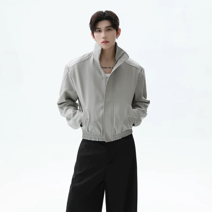 Oversized Leather Collared Short Jacket