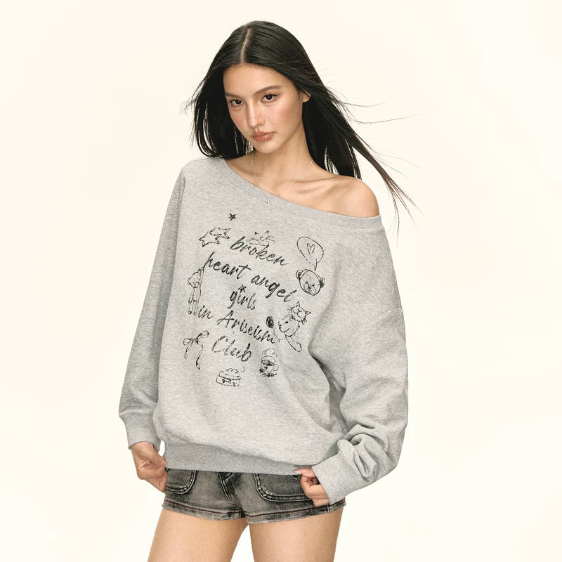 Graphic Off-Shoulder Oversized Sweatshirt