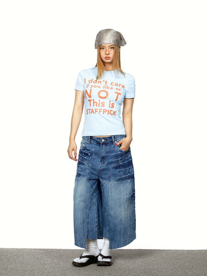 Irregular Beaded Denim Cropped Wide Pants
