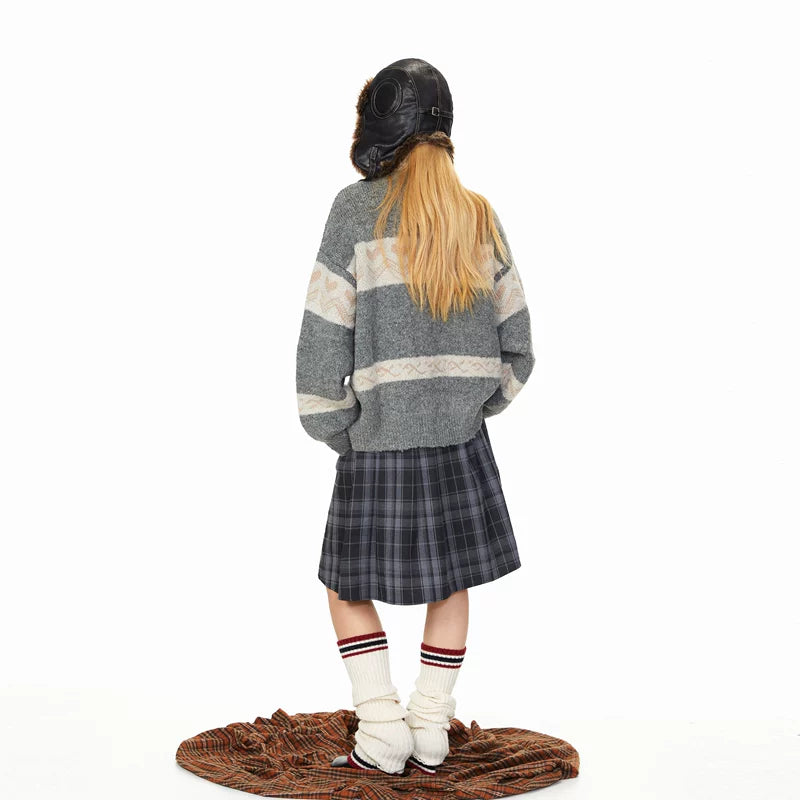 Reindeer Jacquard Stand Collar Knit Cardigan