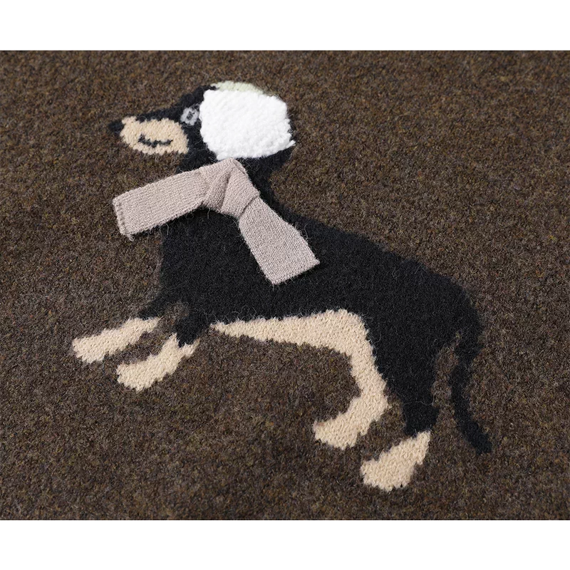 Cartoon Dog Jacquard Crew Neck Sweater