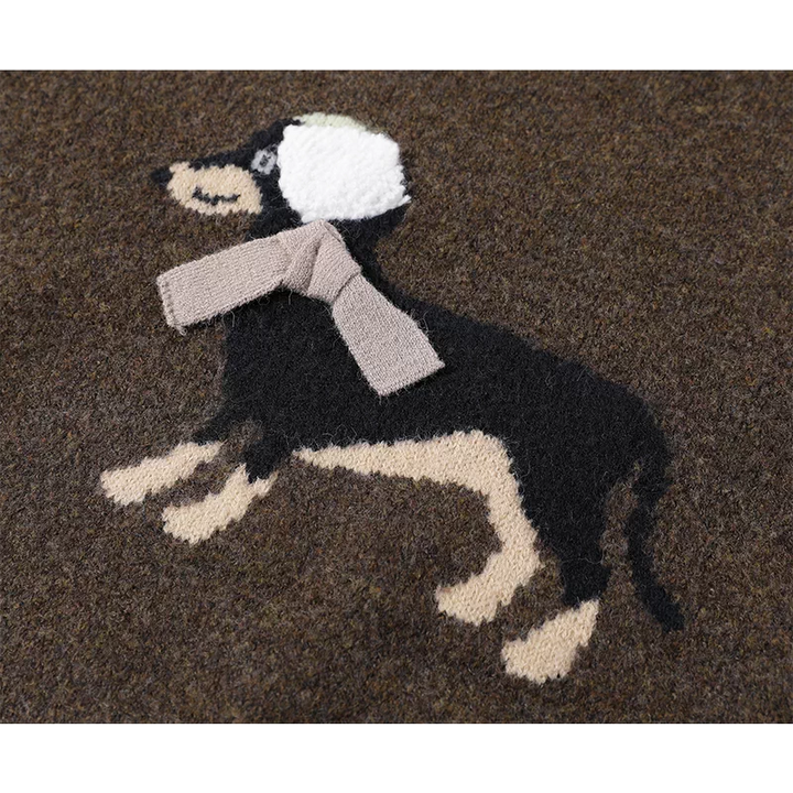Cartoon Dog Jacquard Crew Neck Sweater