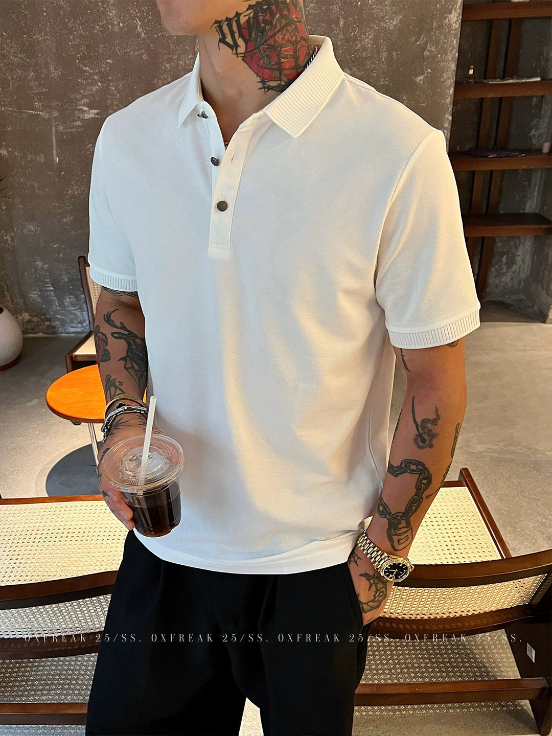 Double-Sided Knit Short Sleeve Polo Shirt