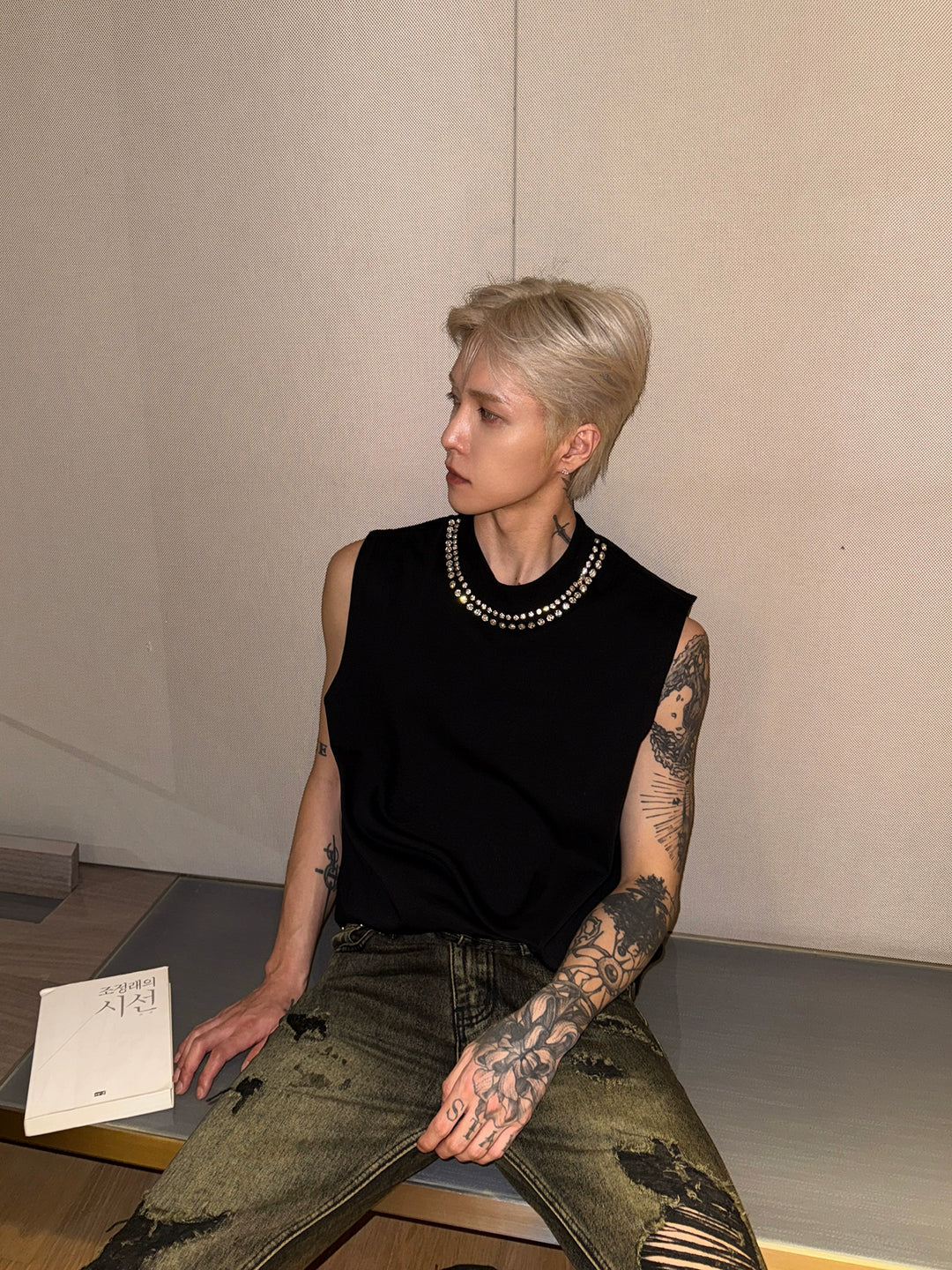 Ärmlös Slim Fit Rhinestone Sportväst 