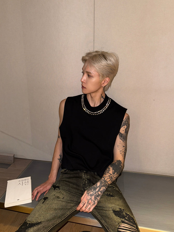 Ärmlös Slim Fit Rhinestone Sportväst 