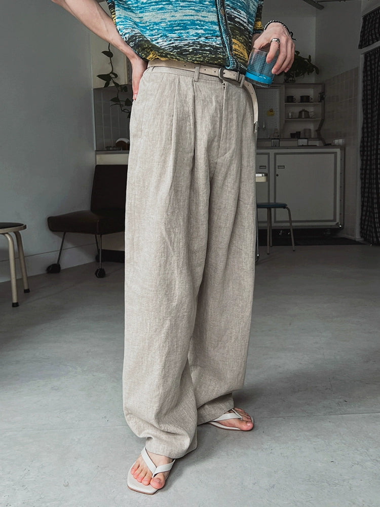 Loose Fit Wide-Leg Linen Pants