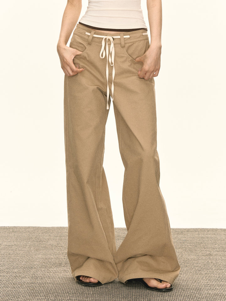 Wide Leg Drawstring Casual Pants