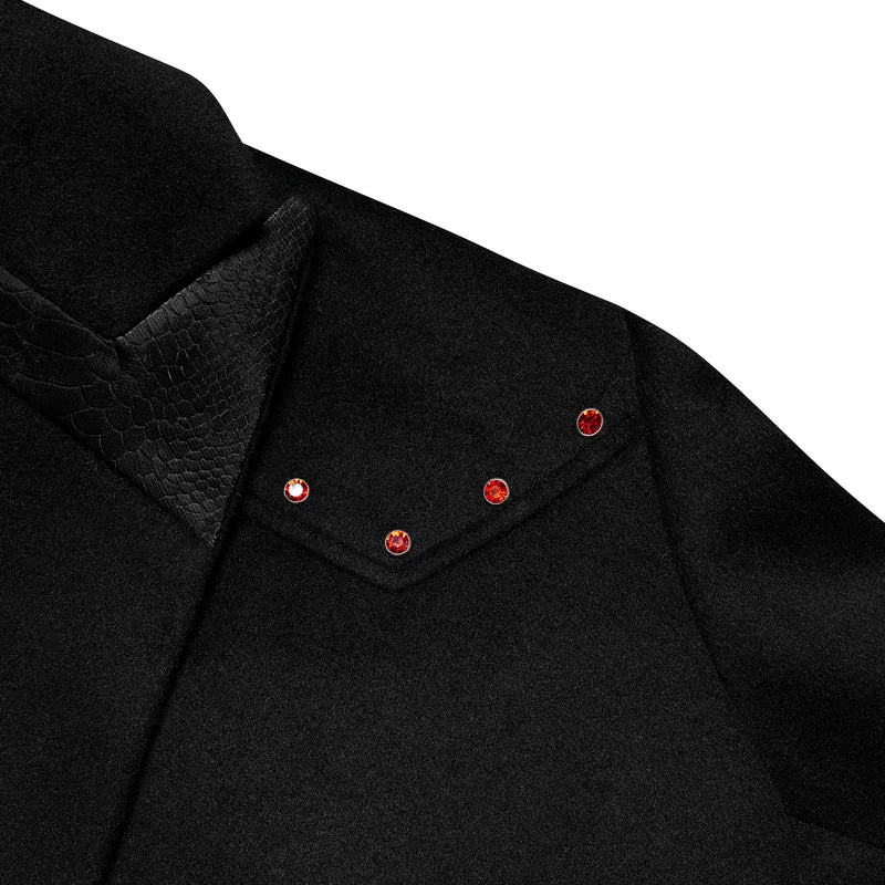 Diamond Accent Shoulder Padded Wool Coat