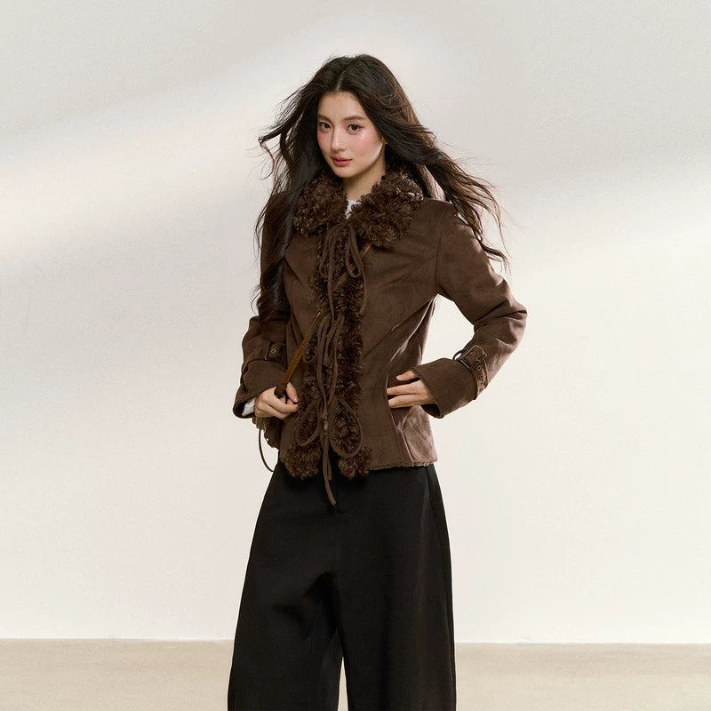 Slim Fit Short Jacket with Fur Collar