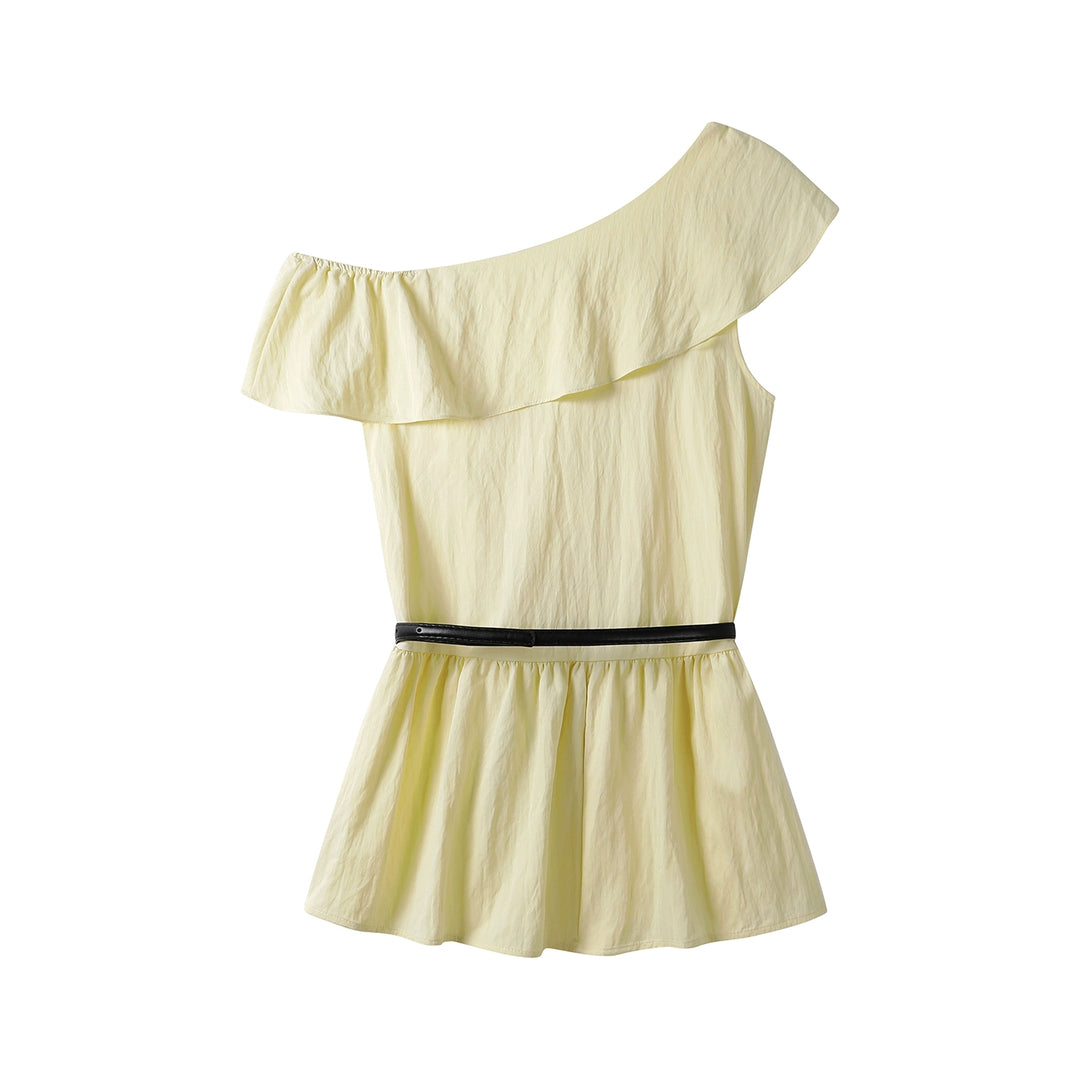 Haut en peplum sans manches à épaules dénudées avec volants 
