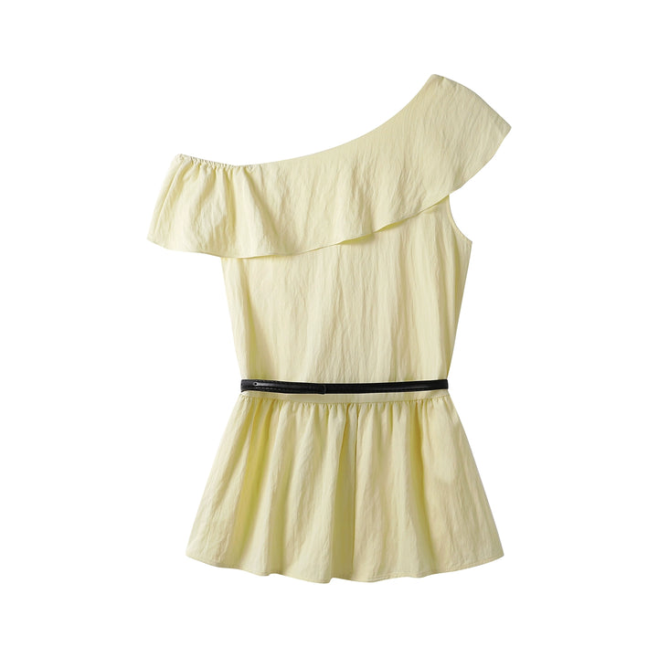 Haut en peplum sans manches à épaules dénudées avec volants 