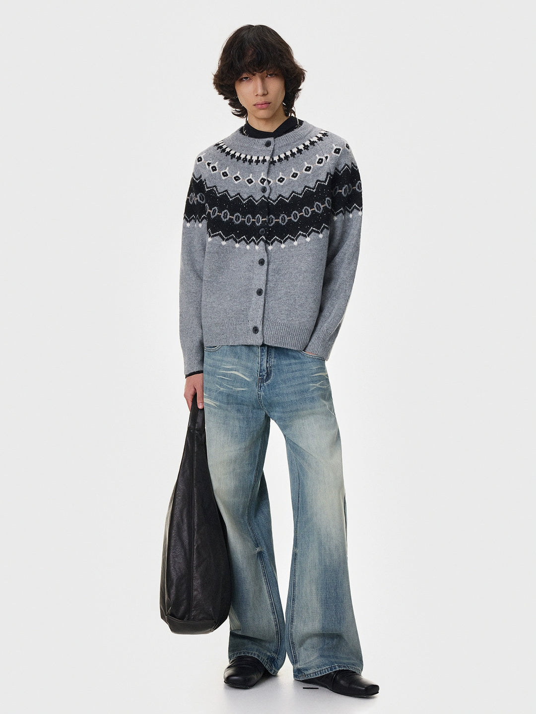 Fair Isle Knit Button Cardigan Sweater