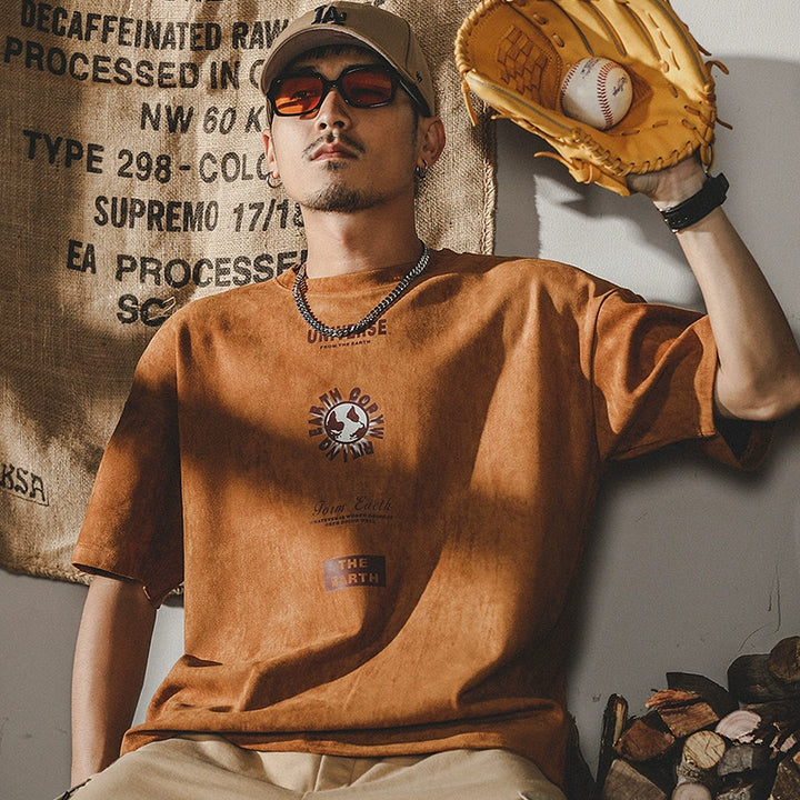 Retro Lockere Wildleder Drapierte T-Shirt 