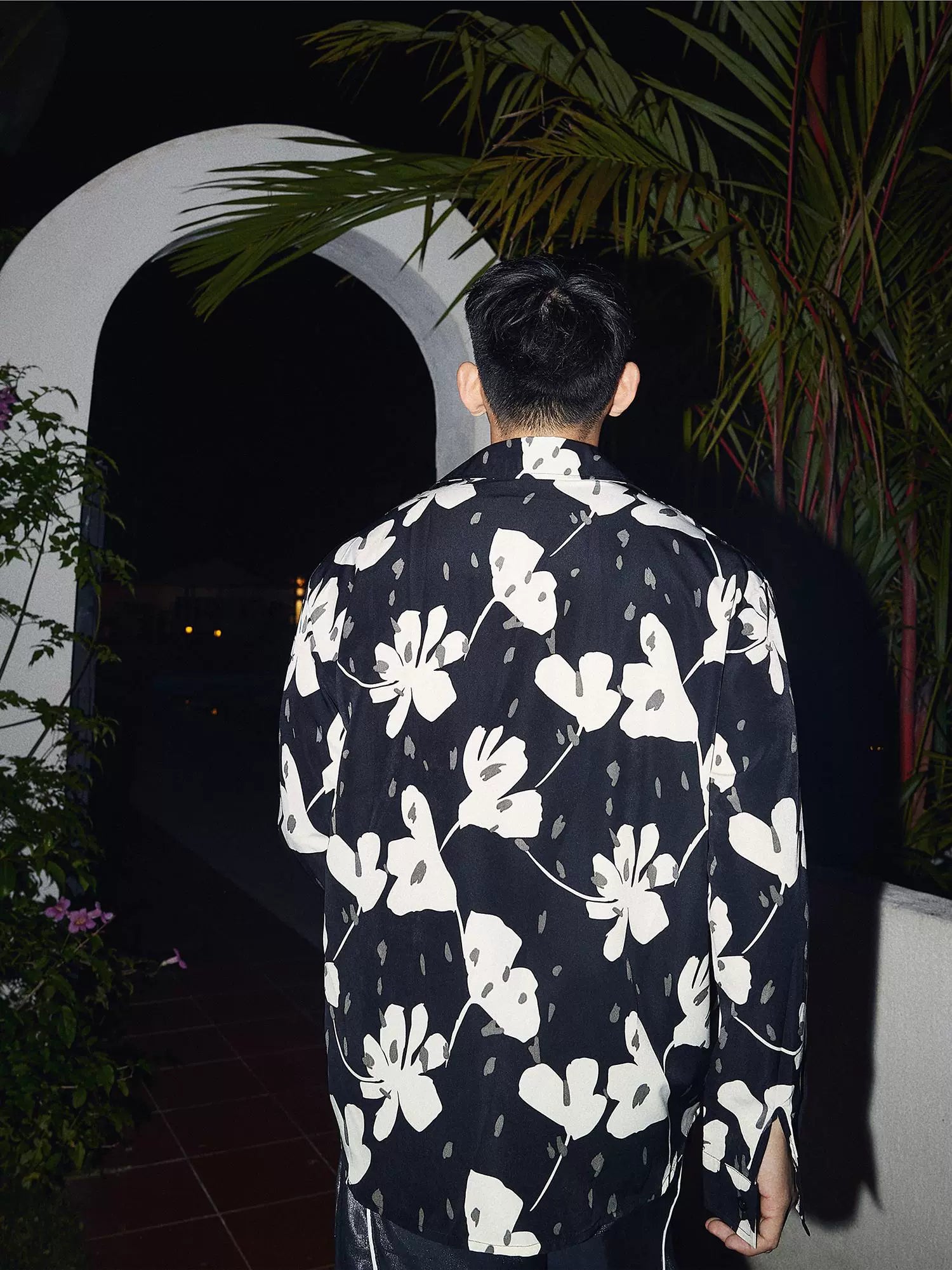 Retro-Blumenmuster Langarmshirt 