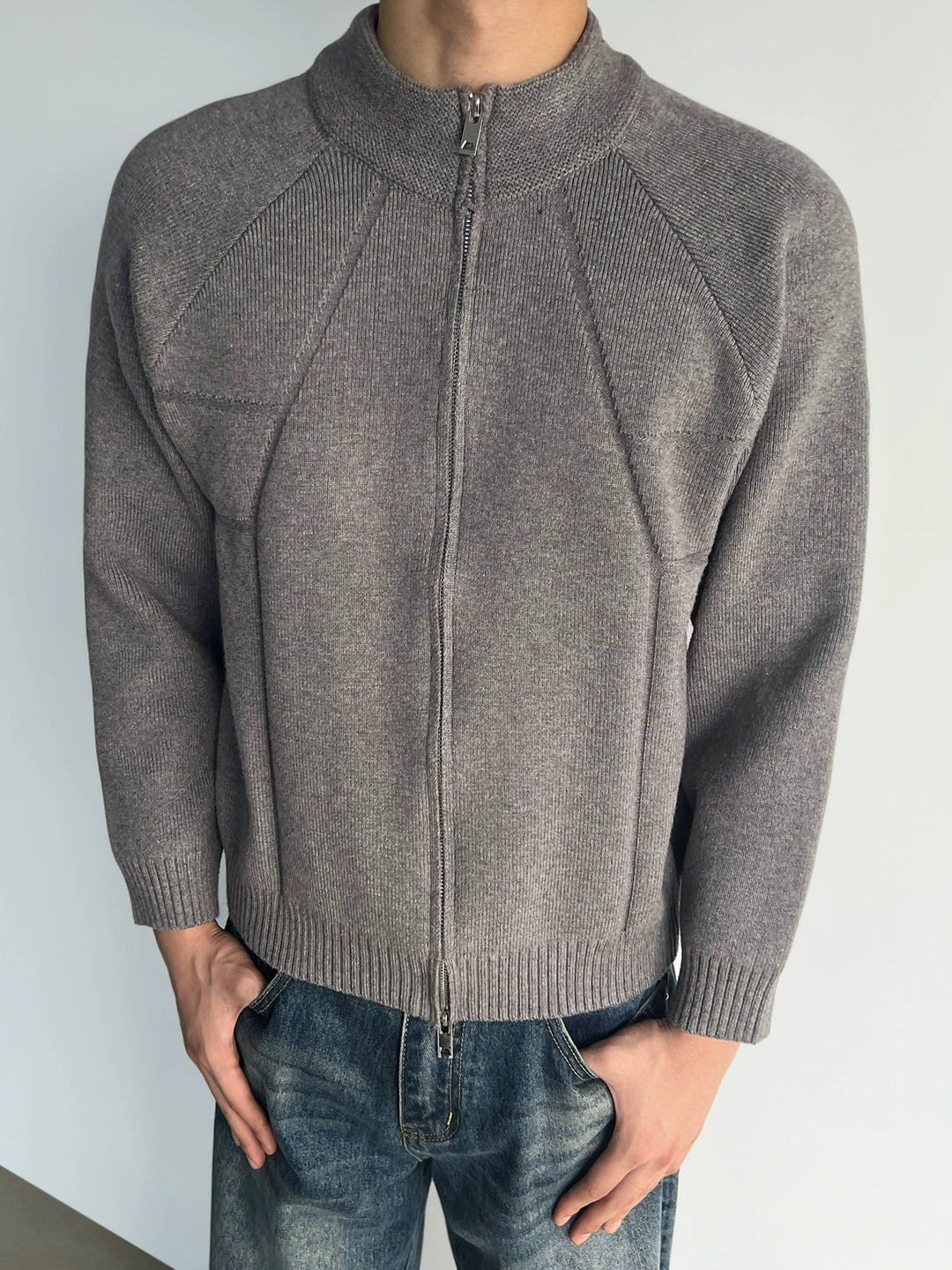 Cardigan en tricot zippé en mélange de cachemire 
