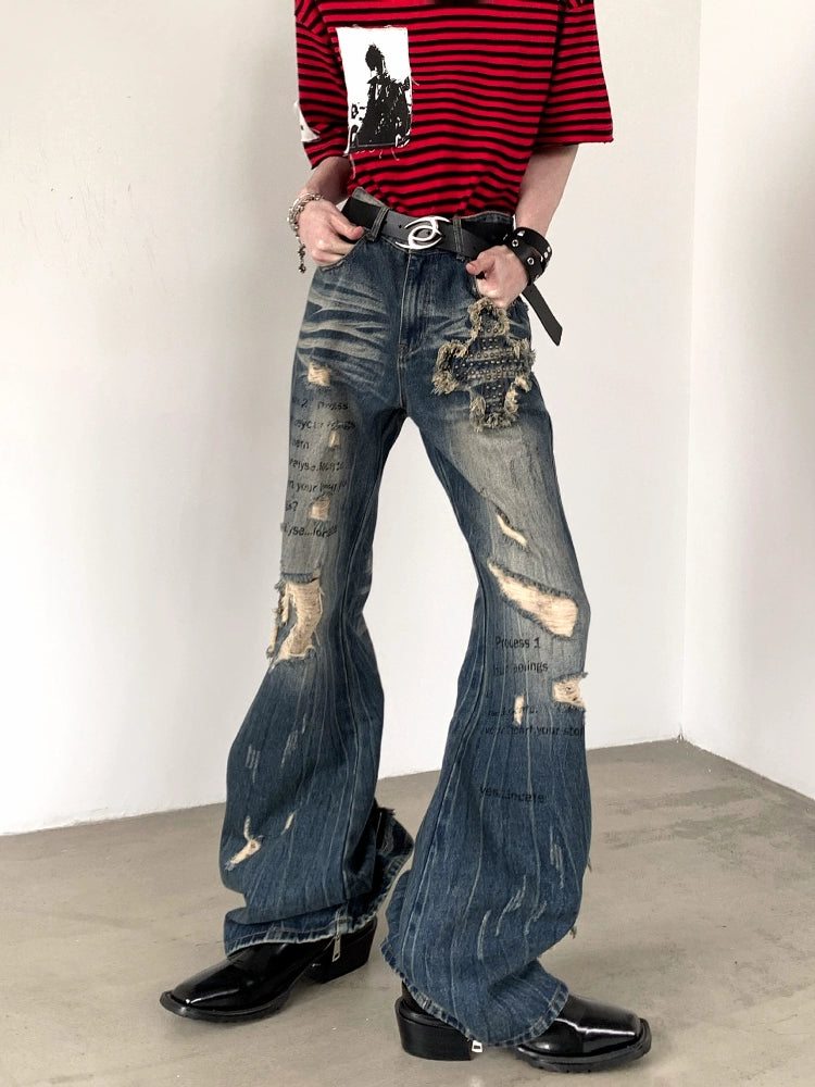 Distressed Ripped Flared Pants