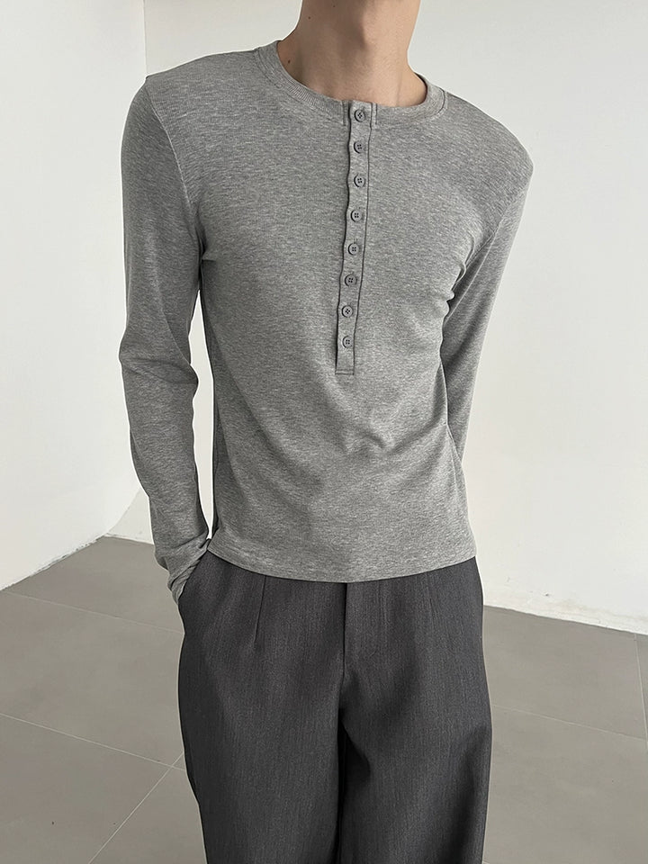 Henley Krave Langærmet Pullover Skjorte 