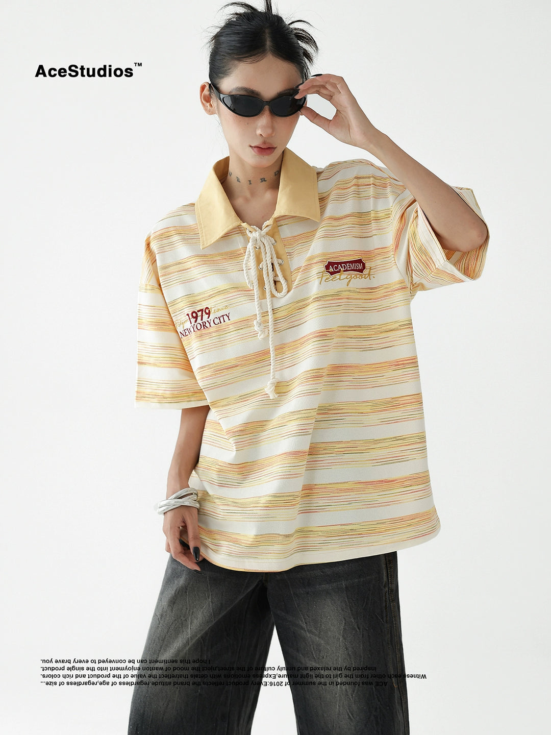 Striped Polo Bandage Loose Short Sleeve Shirt