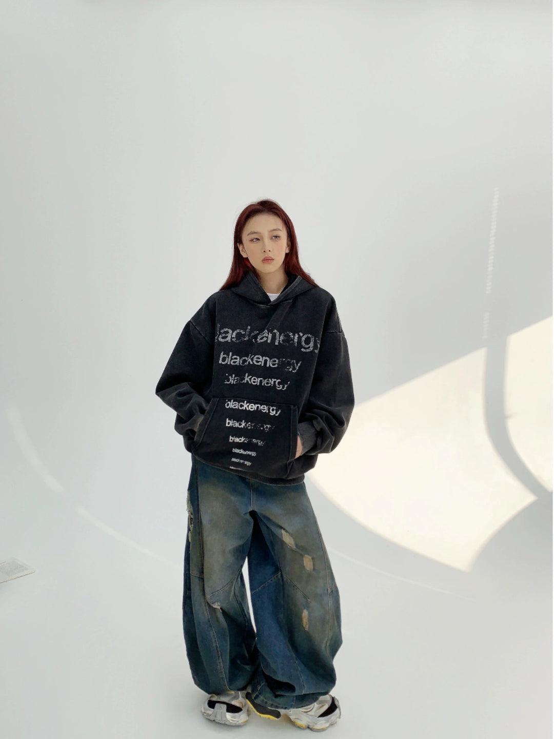 Retro tryckt lös passform huva sweatshirt 