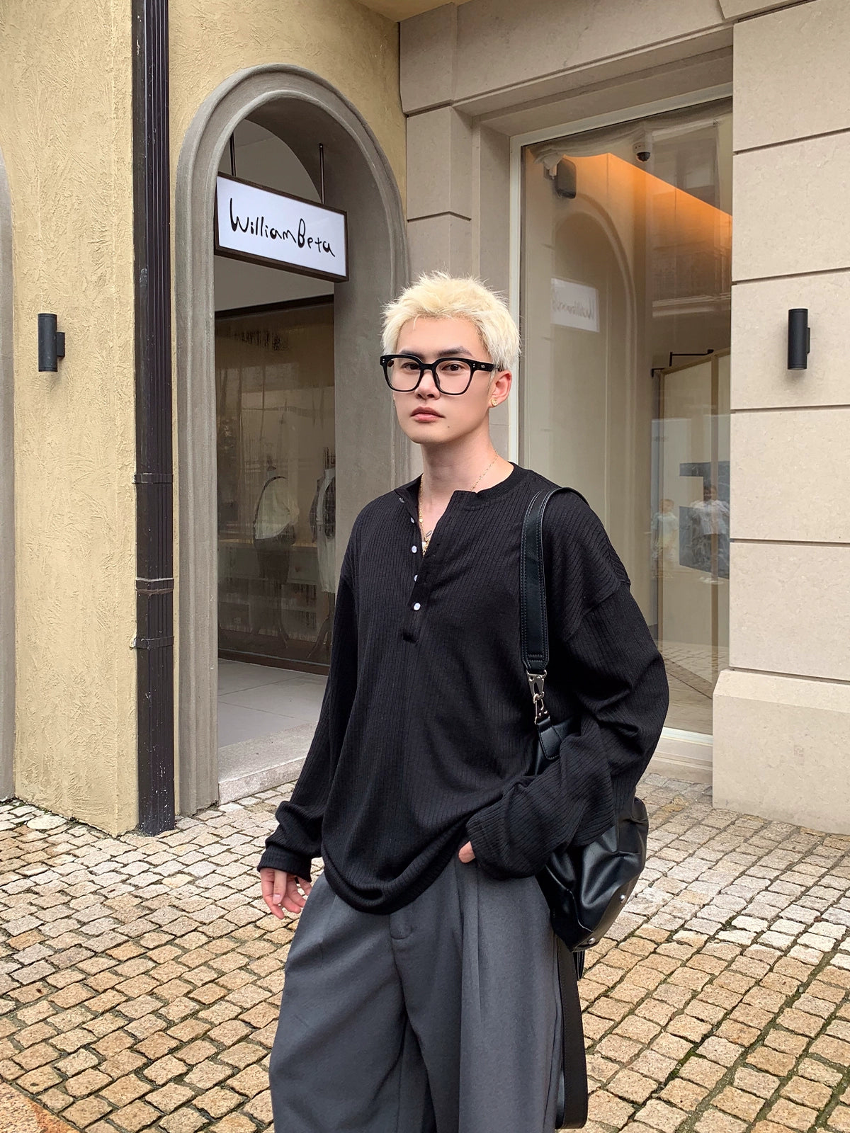 Knitted Texture Long Sleeve Henley Pullover