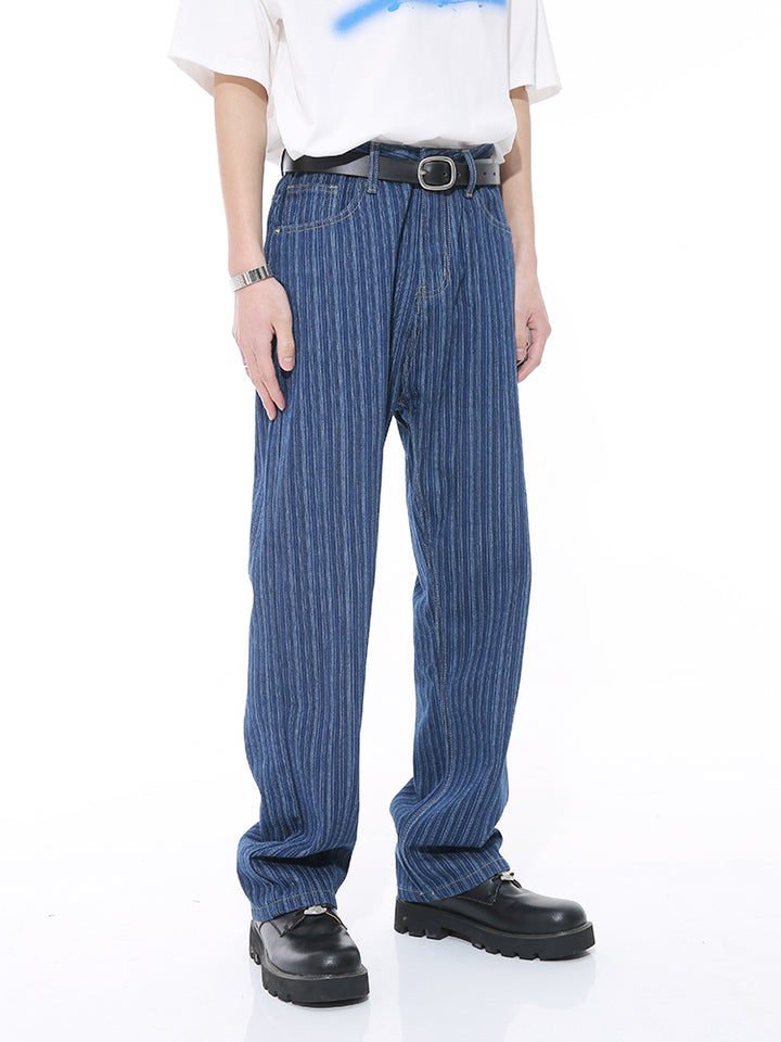 Vertical Stripe Loose Straight Jeans