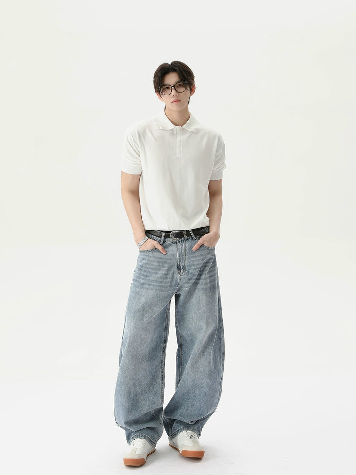 Polo Collar Short Sleeve Button Pullover