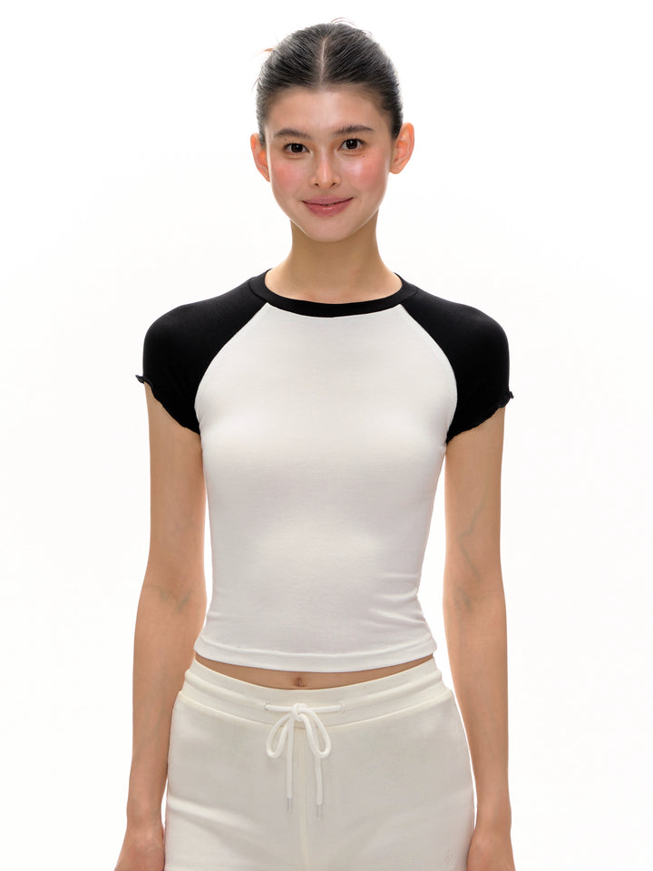 Slim Fit Contrast Sleeve Short-Sleeve Top