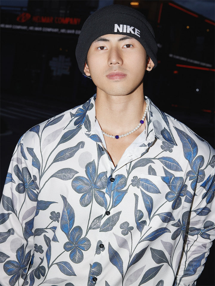 Camisa de manga larga suelta con estampado floral 