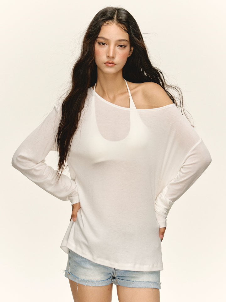 Långärmad off shoulder stickad topp 