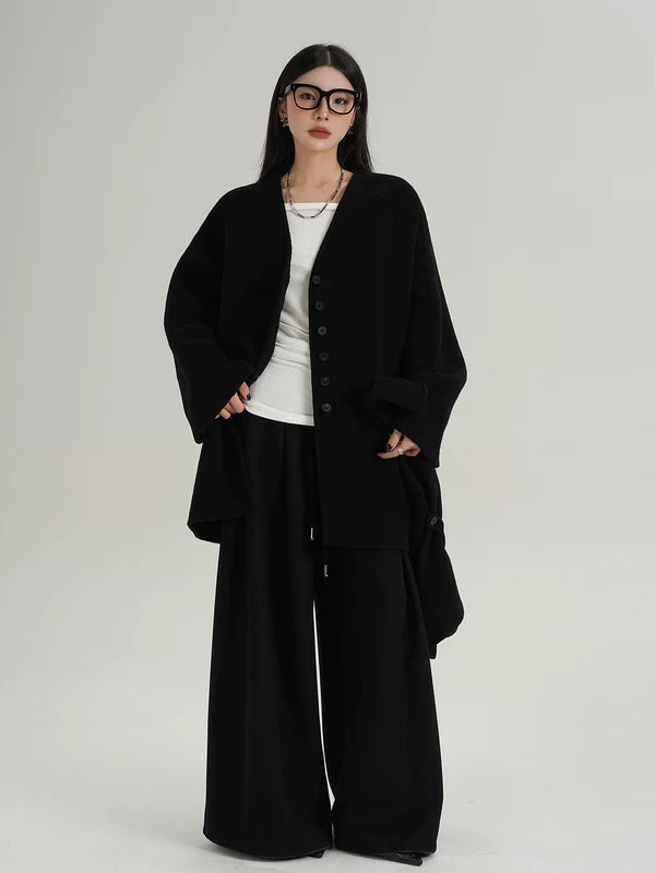 Oversized Wool Coat with Scarf Collar