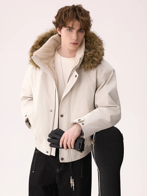 방풍 기능이 있는 덕 다운 후드 짧은 재킷 