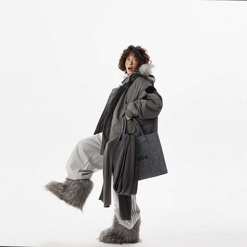 Fur Collar Hooded Waterproof Parka Coat