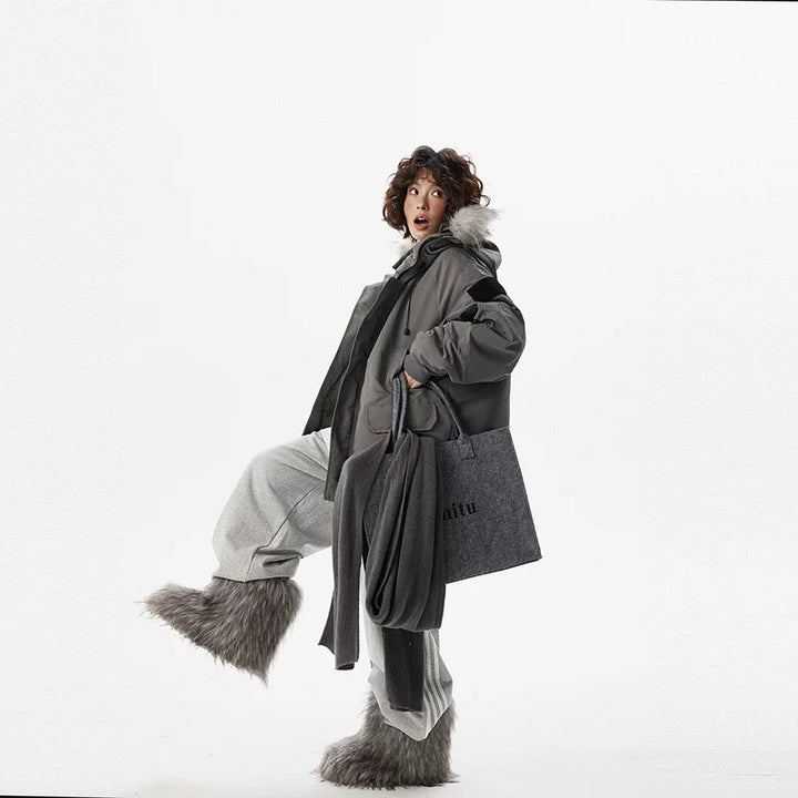 Fur Collar Hooded Waterproof Parka Coat