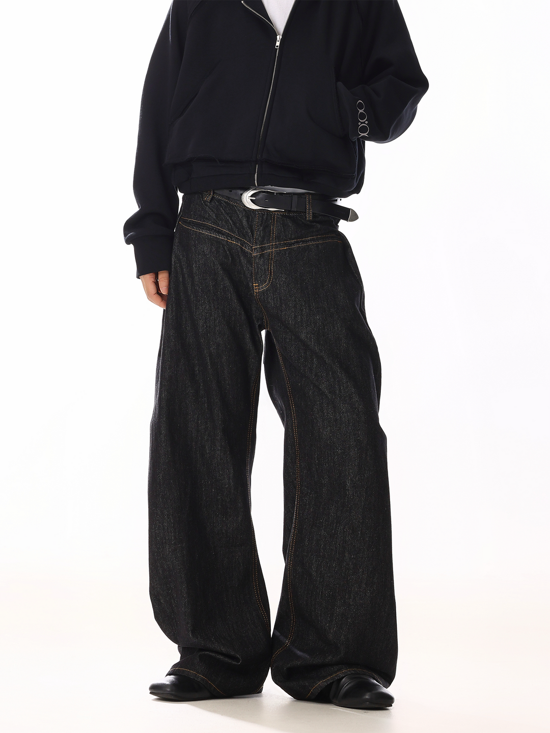 Pantalons en denim décontractés à jambes larges et amples 