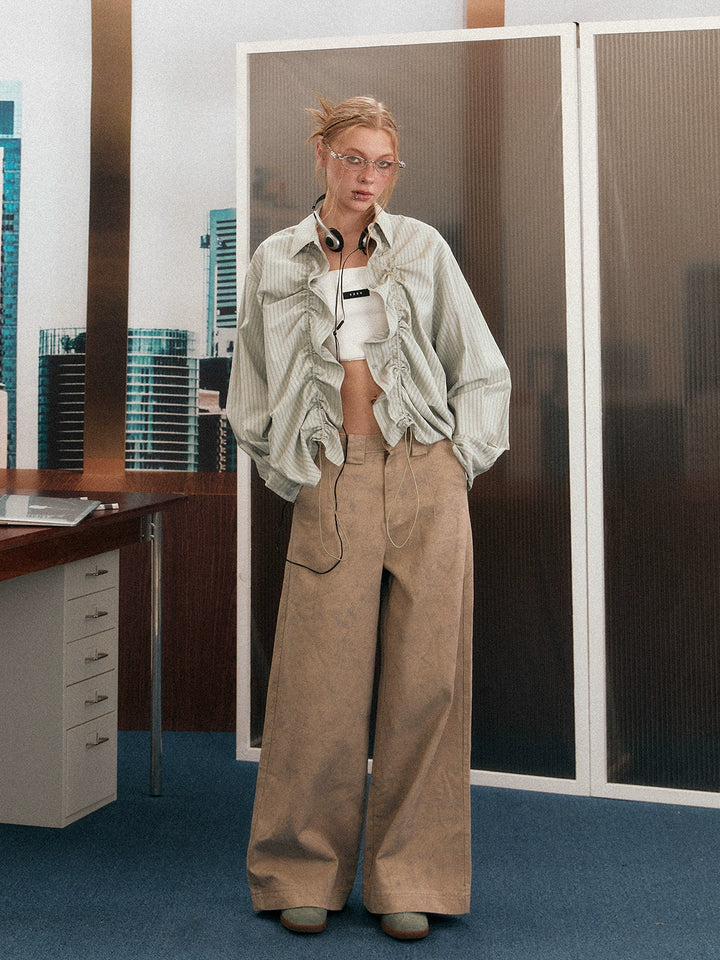 Giacca a camicia oversize a righe con cordoncino 
