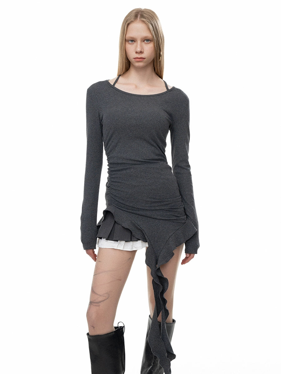 Asymmetrical Tassel Long Sleeve Turtleneck Top