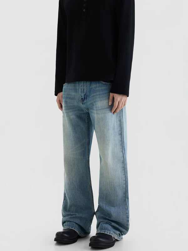 Distressed Wide Leg Straight Jeans