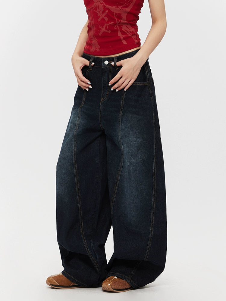 Weite Beinform Retro Jeanshose 