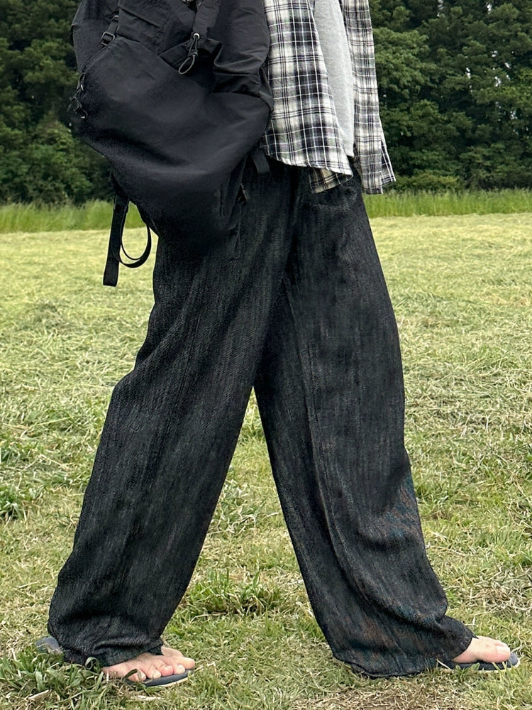 Wide-Leg Drape Straight Jeans