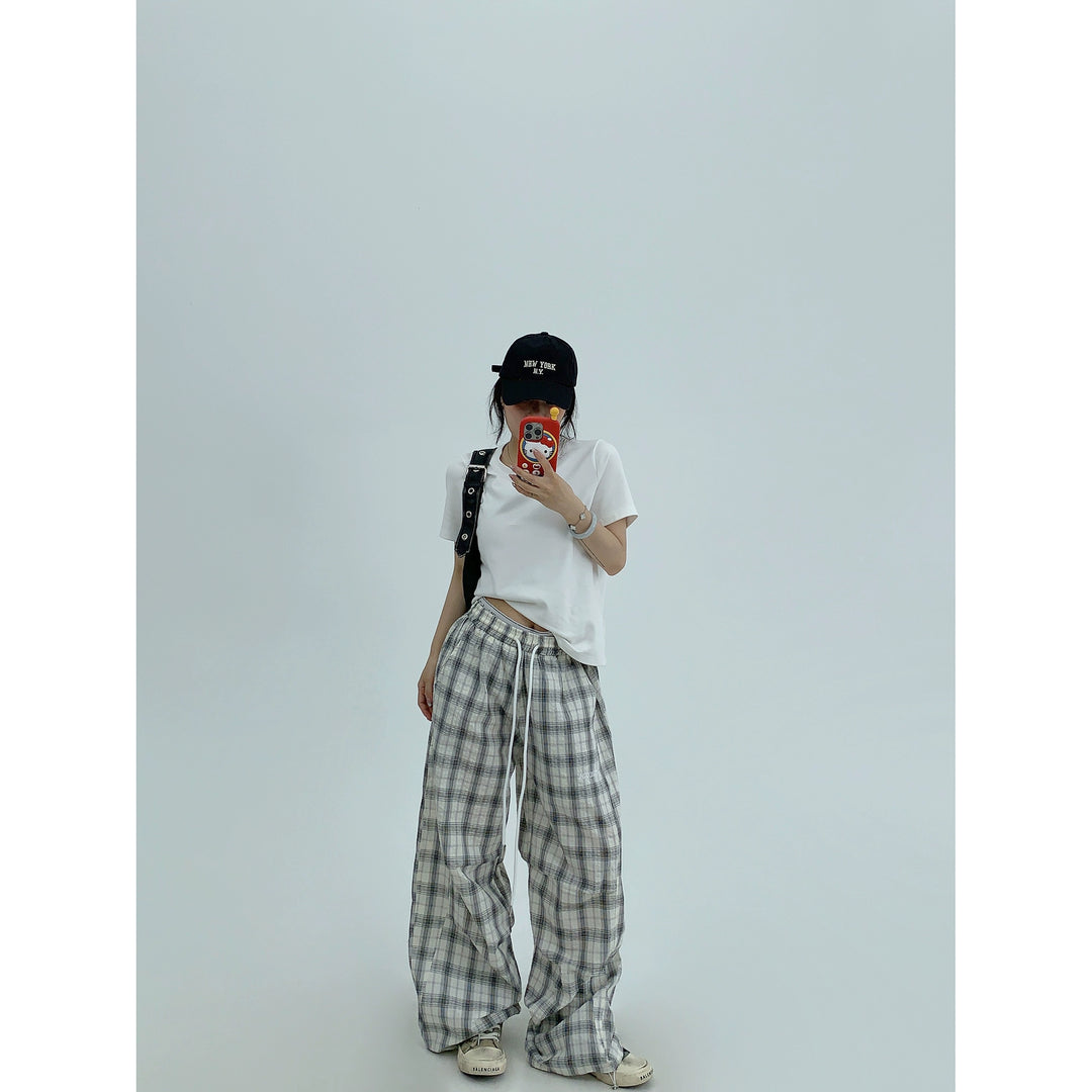 Plaid Loose Wide-Leg Casual Pants