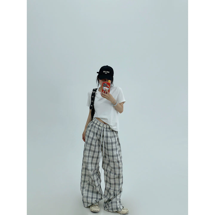 Plaid Loose Wide-Leg Casual Pants