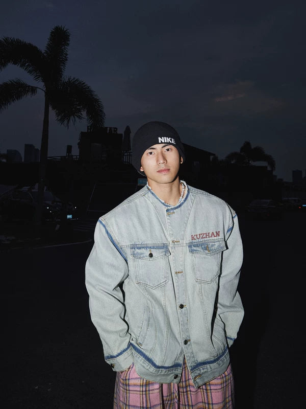 Veste en denim lourd rétro délavée 