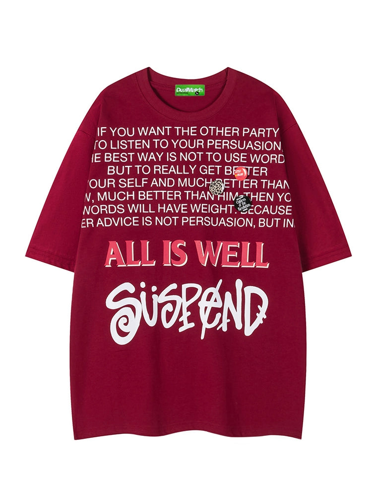 Brevprint kortærmet løs T-shirt 
